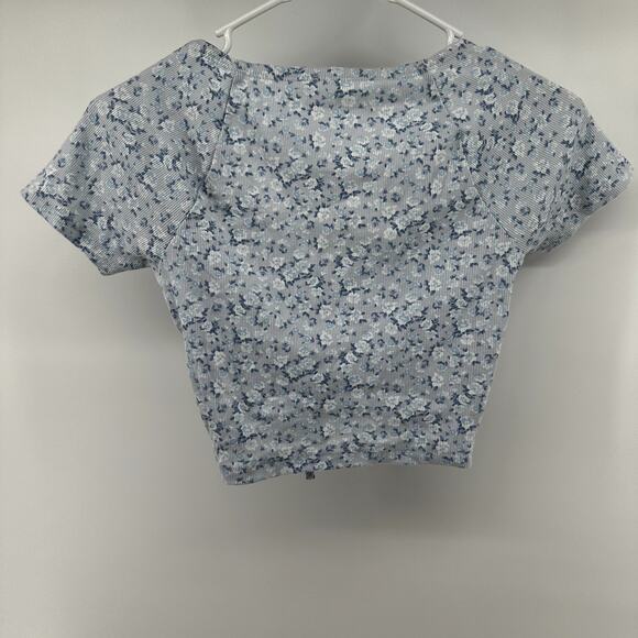 Aeropostale Floral Cutout Convertible Crop Top Halter Stretch Knit Blue Small - Picture 7 of 7